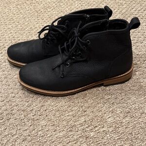 Crevo Black Leather Lace-Up Boots with Brown Stacked Sole